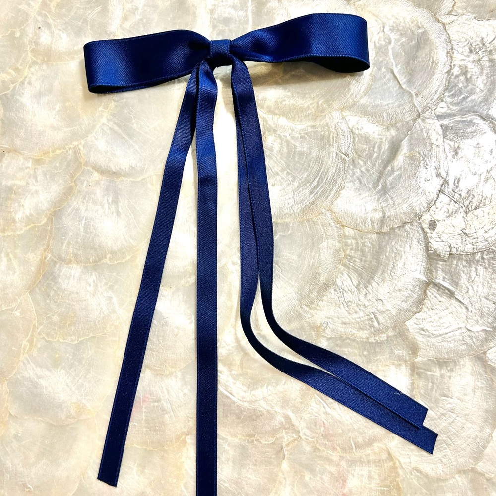 Elegant Navy Blue Ribbon Hair Bow - NWOT